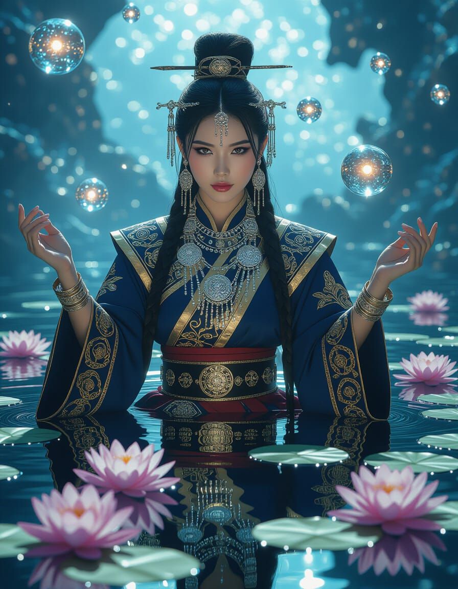 Hmong Ninja Woman in Mirrored Reflections, Cinematic Style