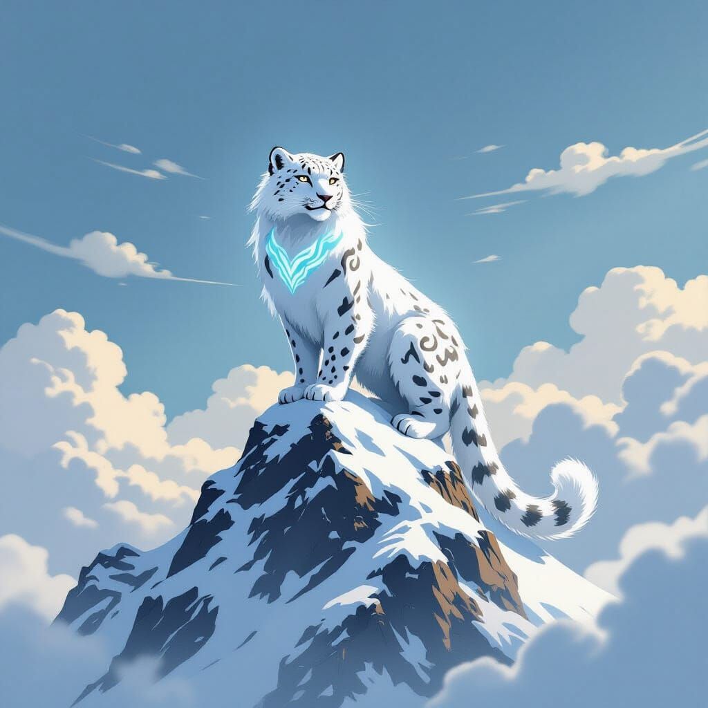 Snow Leopard Spirit in Sumi-e Style