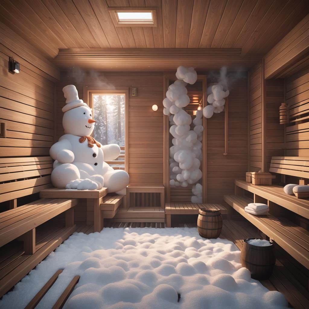 Snowman in Sauna: 3D Anime Art