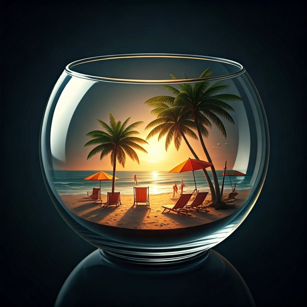 Beach Scene Inside Glass Cup: Hyperrealistic Concept Art