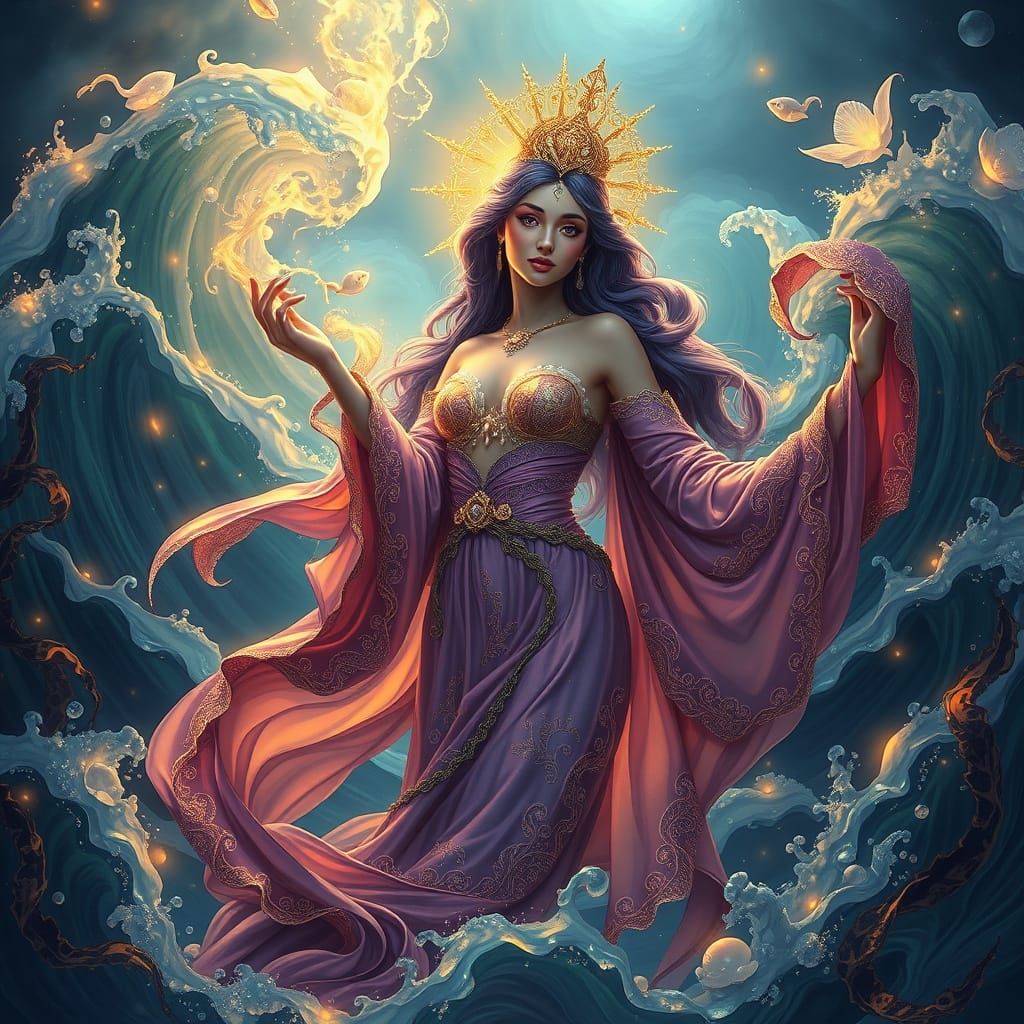 Ethereal Water Goddess in Art Nouveau Fantasy