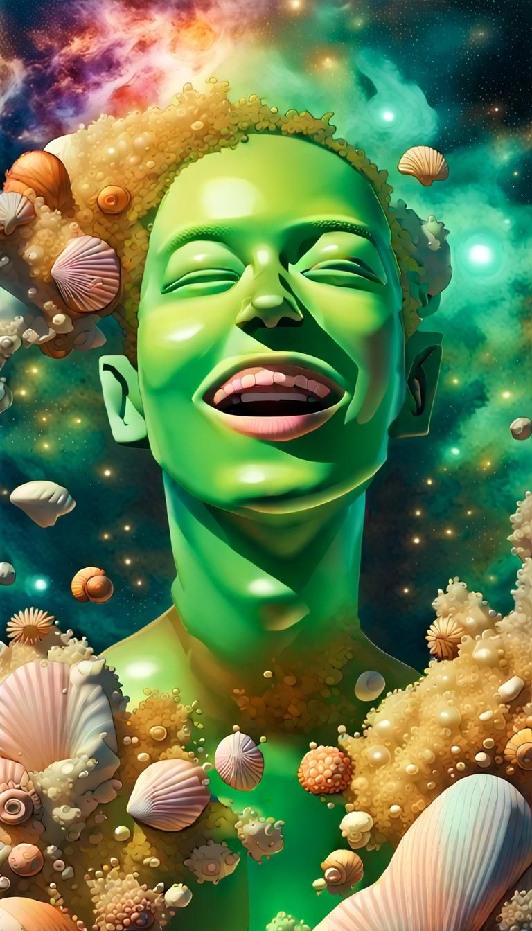 Nebula Woman Watched by Android: Surreal Digital Art