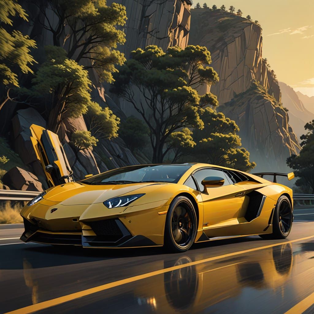 Lamborghini Aventador Speeds Down Mountain Road at Dusk