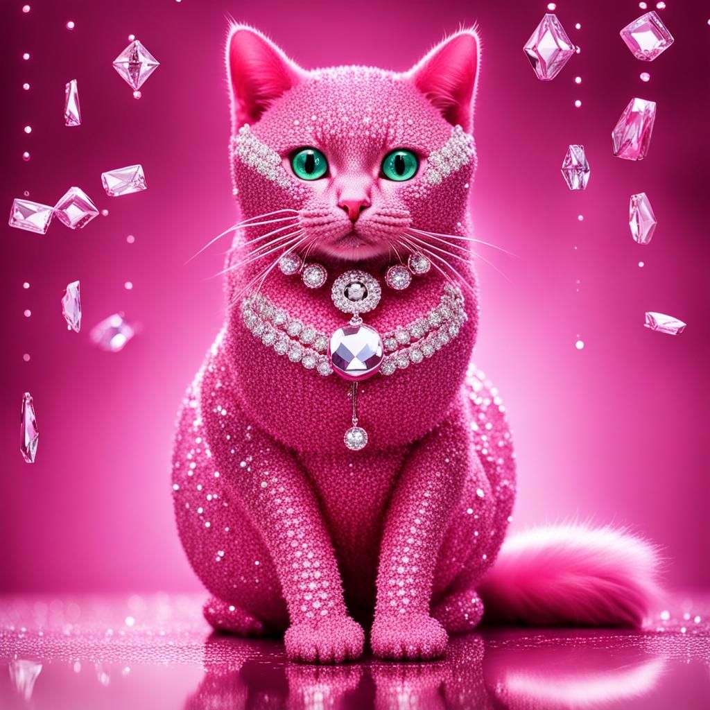 Luxury Pink Cat Surrounded by Diamonds