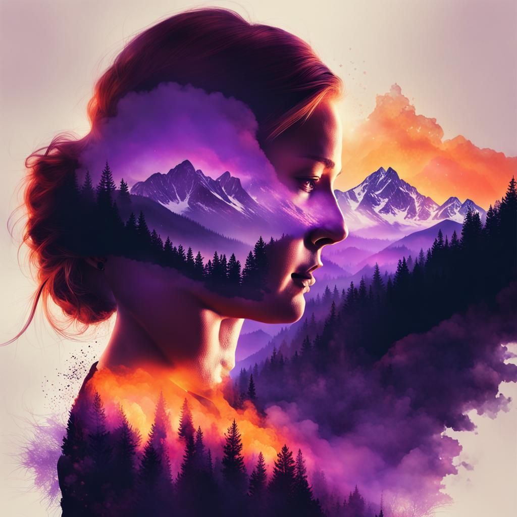 Double Exposure: Mother and Mountain Sunrise