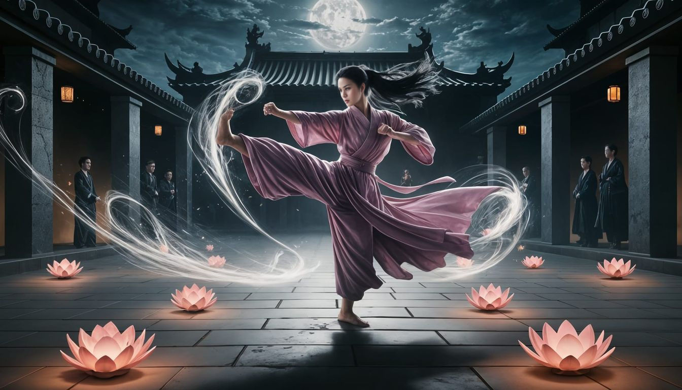 Mystical Martial Artist in Ancient Courtyard