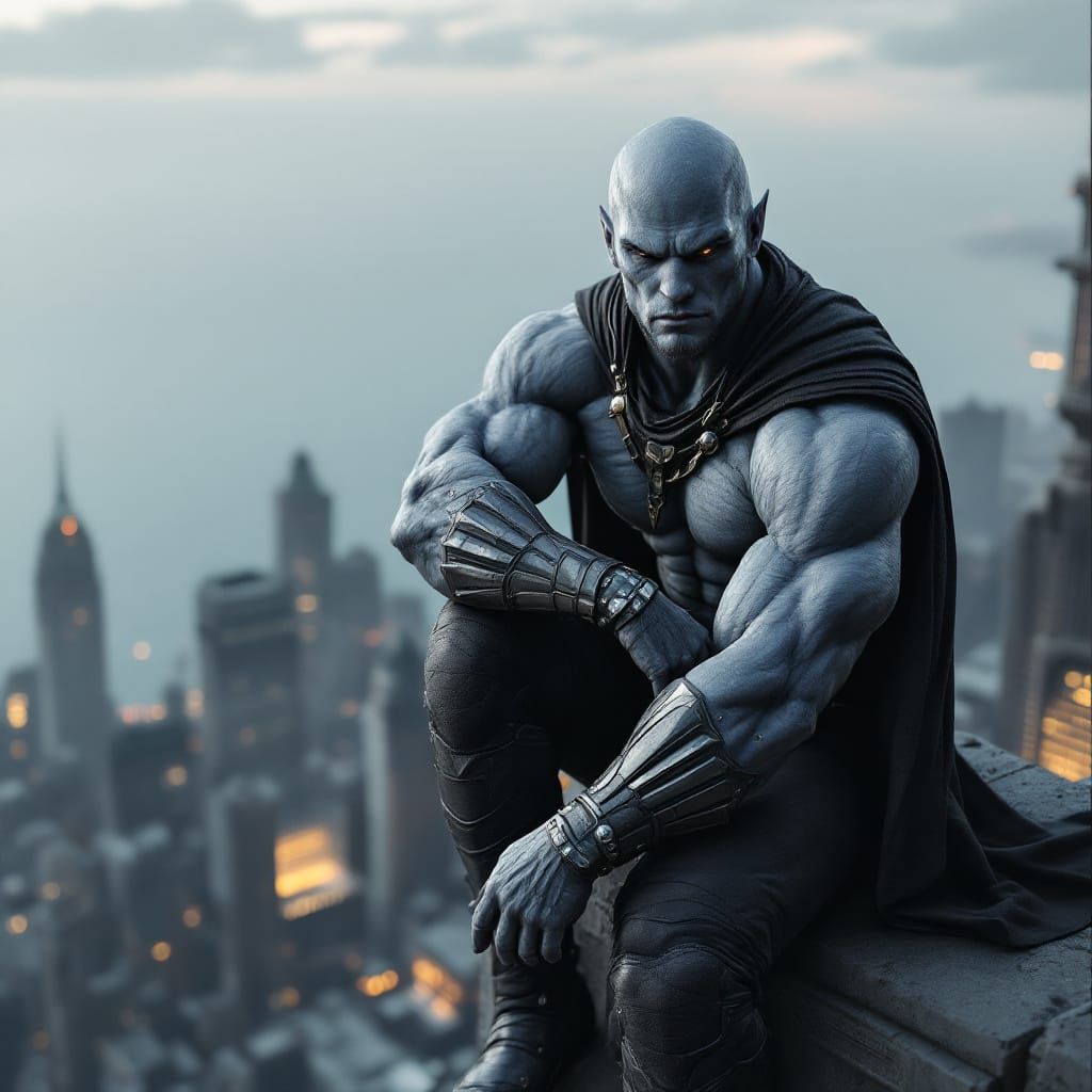 Athletic Turian Hero on Skyscraper Edge