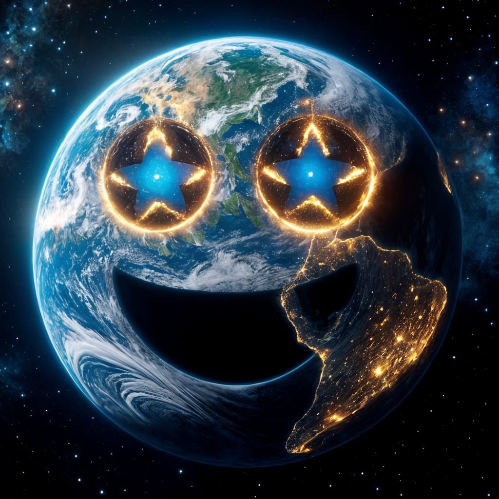 Earth Smiling Face in Space Fantasy Concept Art
