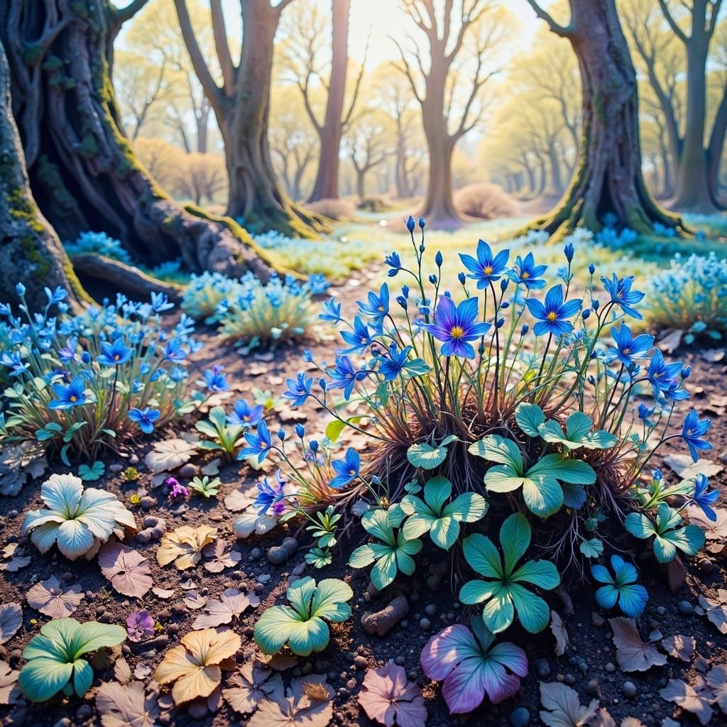 Early Spring Bloom of Scilla bifolia in a Dreamy Forest Scen...