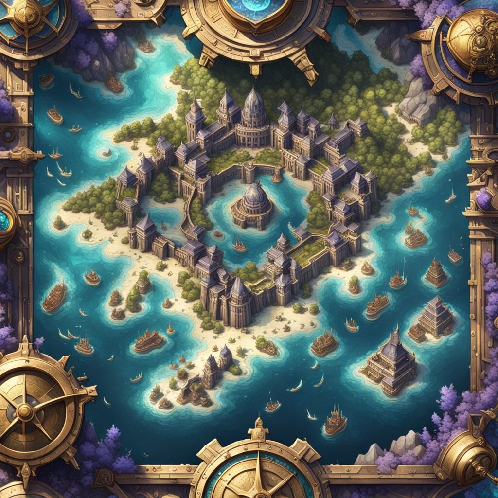 Pirate Uncovers Atlantis Map, Detailed Dark Fantasy