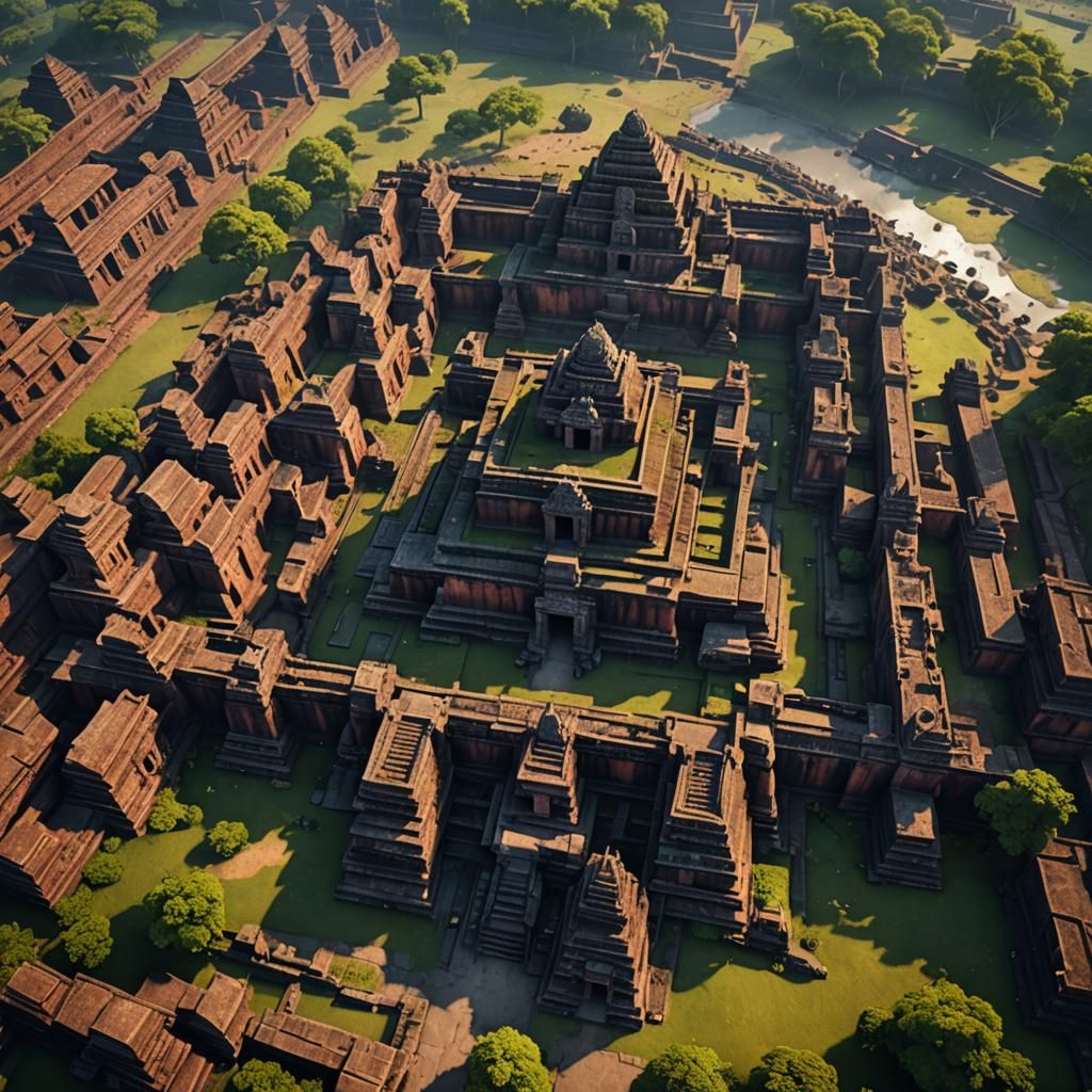 Nalanda University Ruins: Aerial View in Detailed Matte Pain...