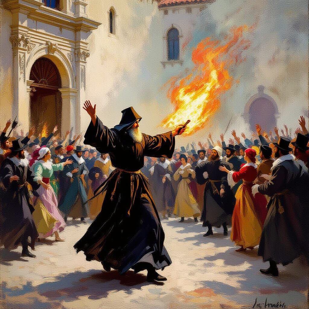 Savonarola Storms Palace in Impressionistic Style