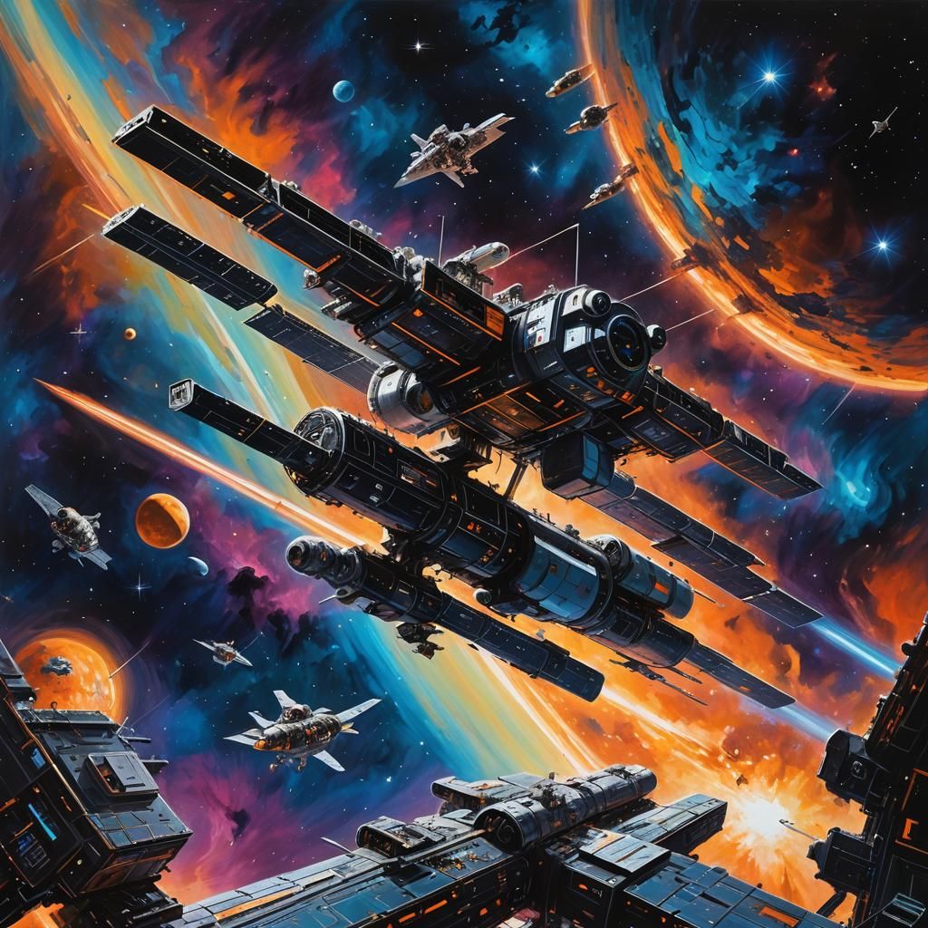 Detailed Space Station Matt Painting in 8K