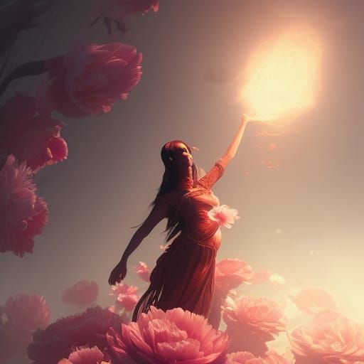 Saffron Peony Goddess in Dark Fantasy Style