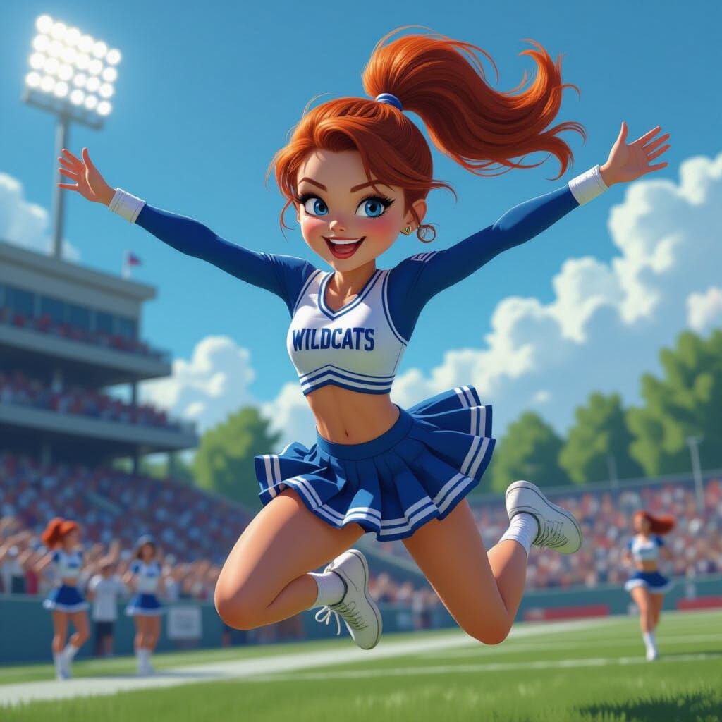 Wildcats Cheerleader Caricature with Dramatic Lighting