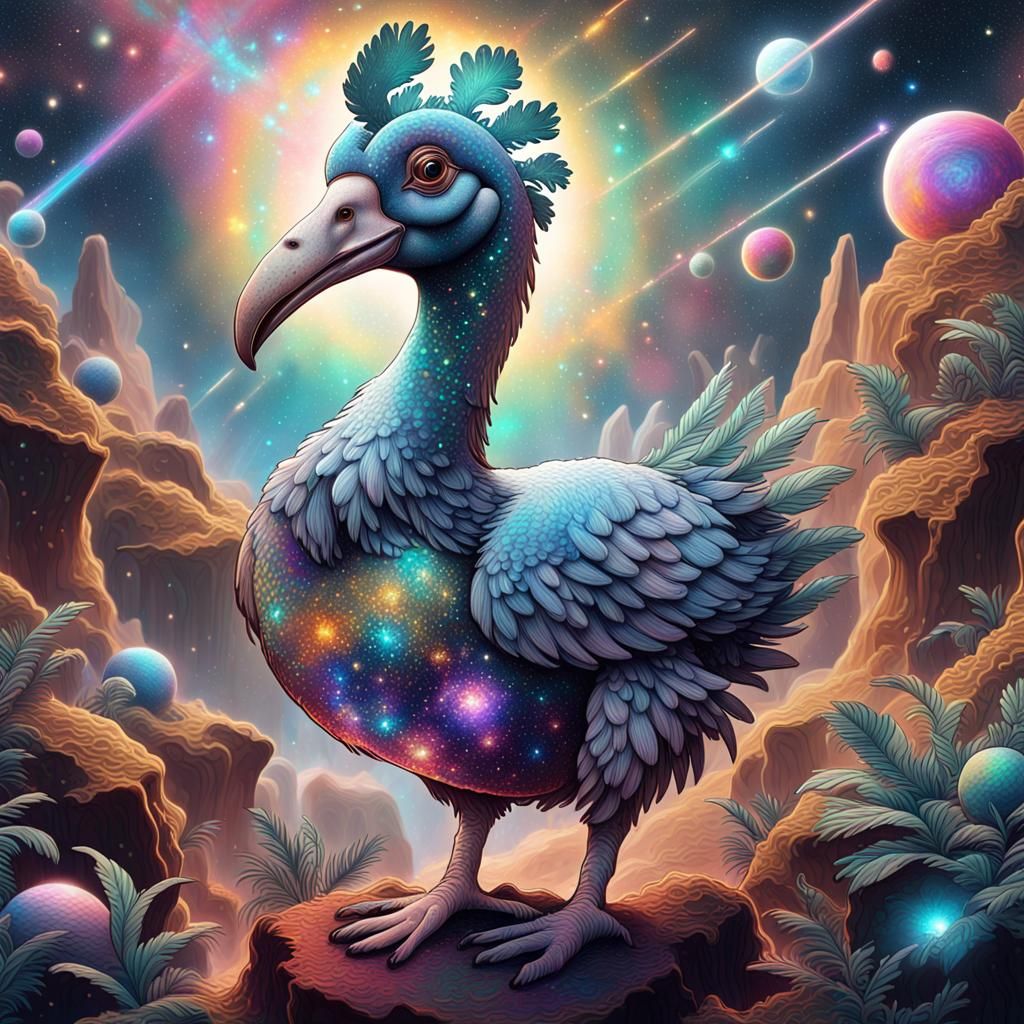 Holographic Dodo Bird Astral Illustration