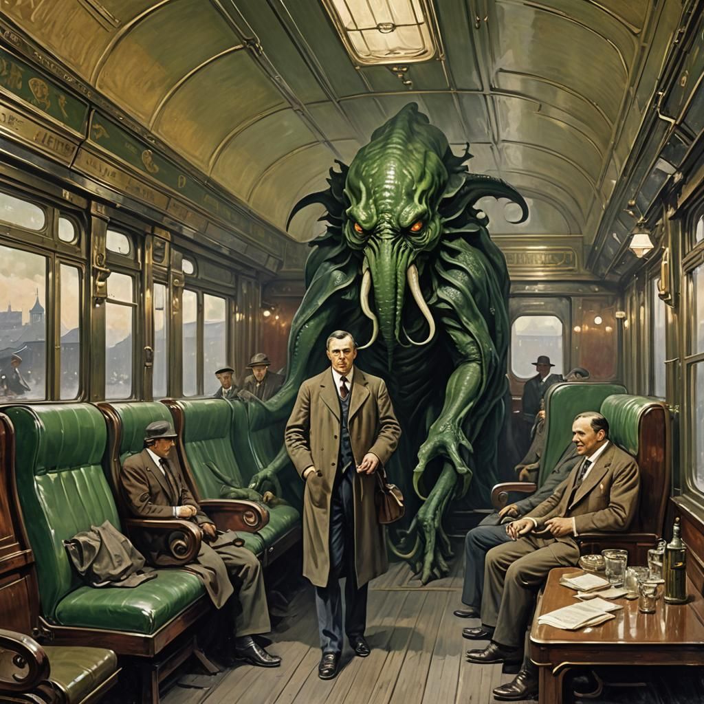 Detectives Boarding Orient Express: Gothic Oil Painting