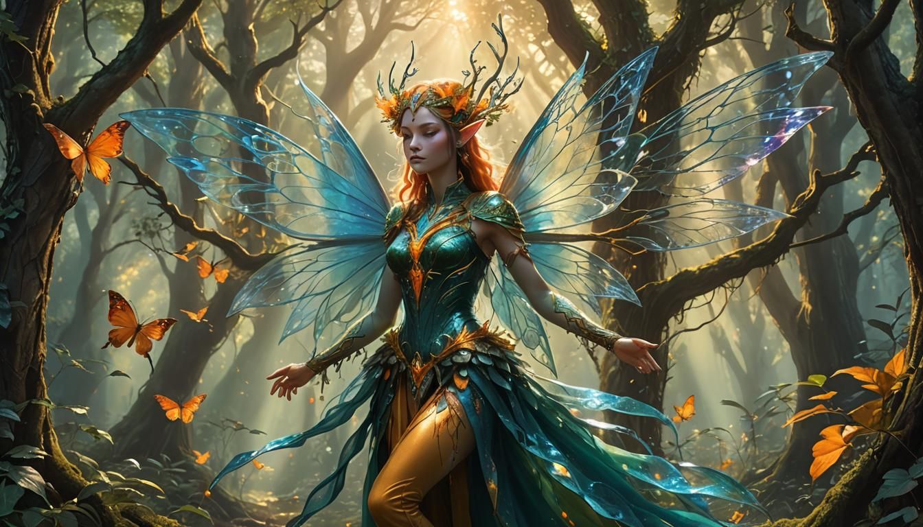 Ethereal Elven Fairy in Crystalline Forest