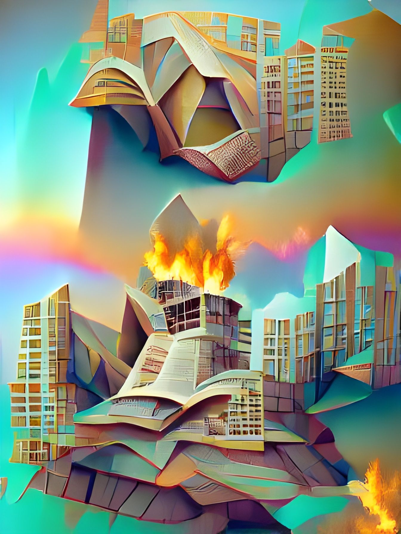 Cubic cityscape on fire! 🔥