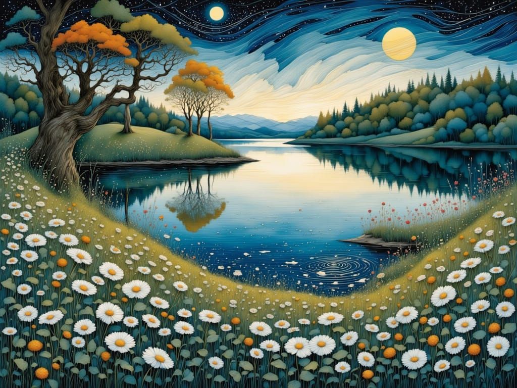 Midsummer Magic in a Swedish Lake Landscape, in a Delicate W...