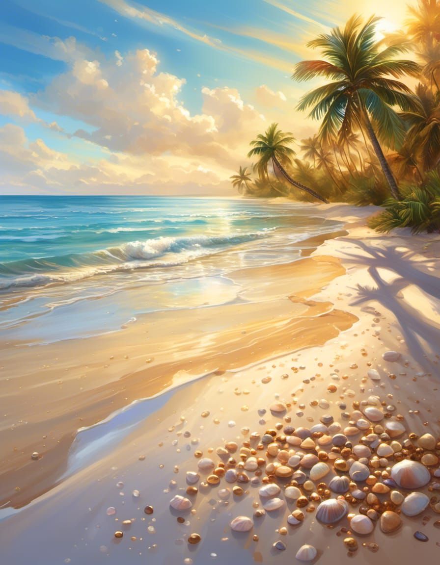 Serene Beach Scene: Digital Painting of Tropical Paradise