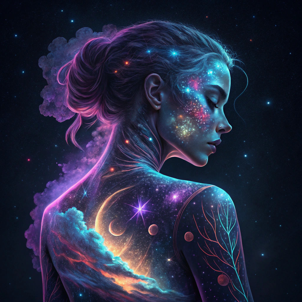 Fluorescent Body Paint Art: Stars and Planets