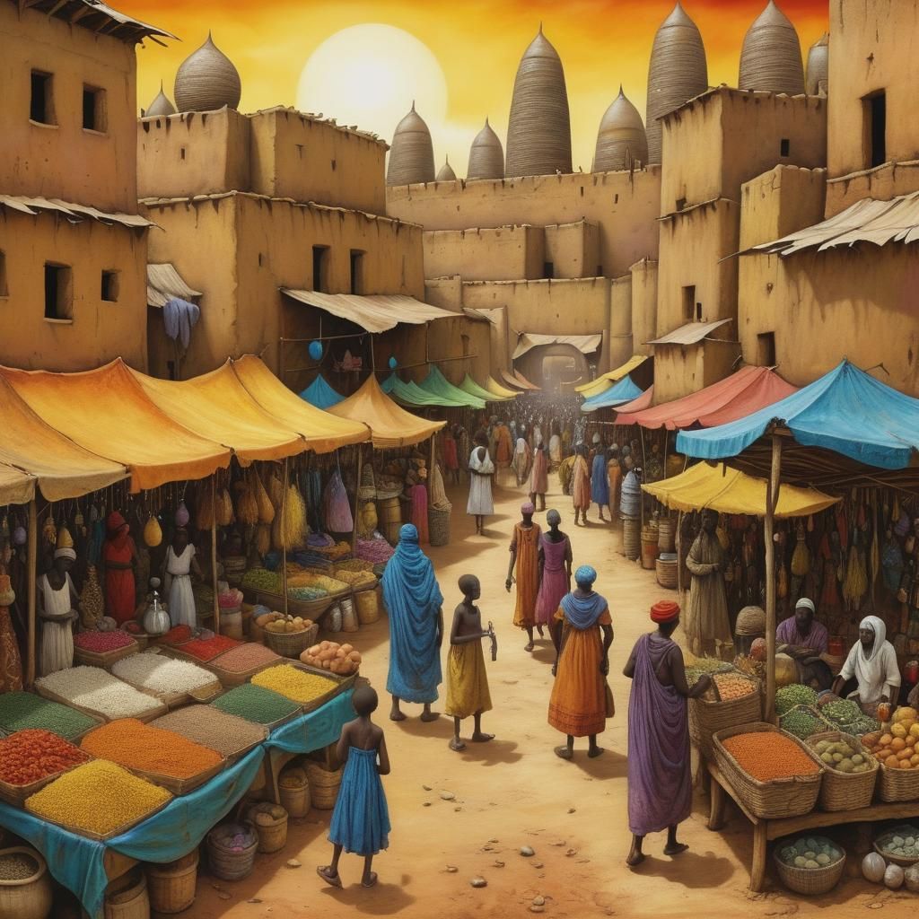 Ancient Timbuktu Market Unfolds in Vibrant Fantasy