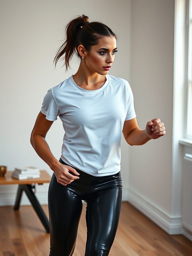 Woman Vacuuming in High-Fashion Photography Style