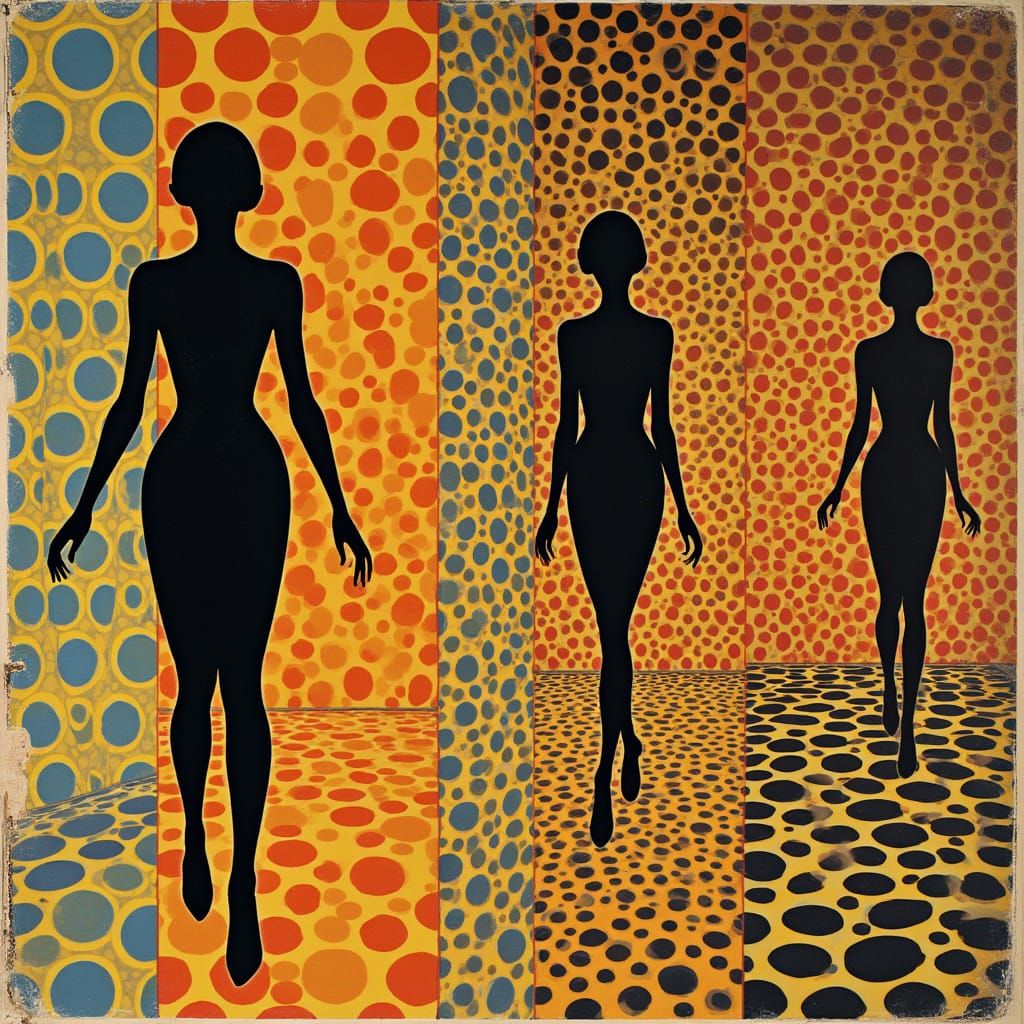 Retro Op-Art Album Cover in Burnt Orange, Electric Blue, and...