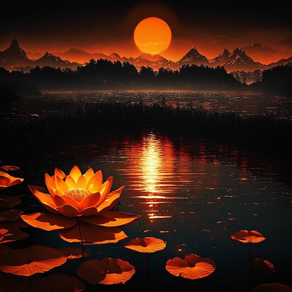 Orange Moon and Lotus in 80s Anime Style