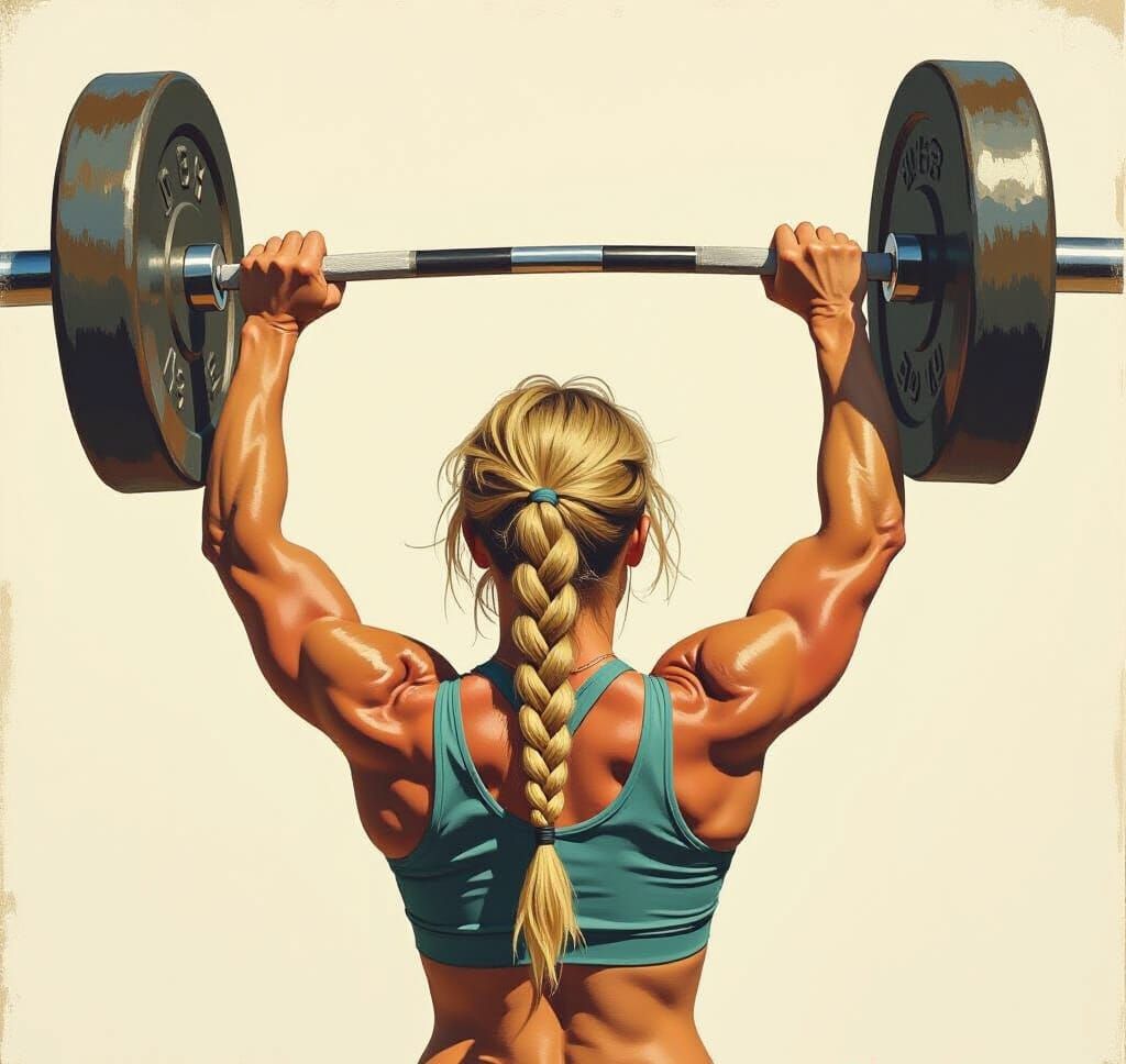 Weightlifter Triumph: An Oil Painting in Gurney Style