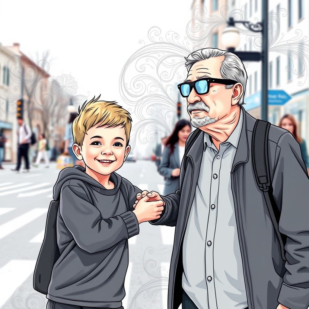 Kindness in Action: Boy Helps Blind Man Cross Street