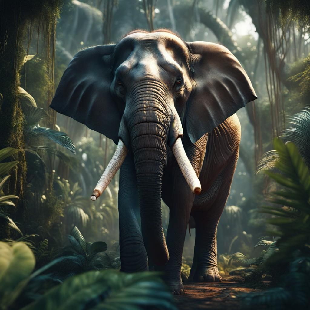 Elephant in Jungle: Detailed Matte Painting