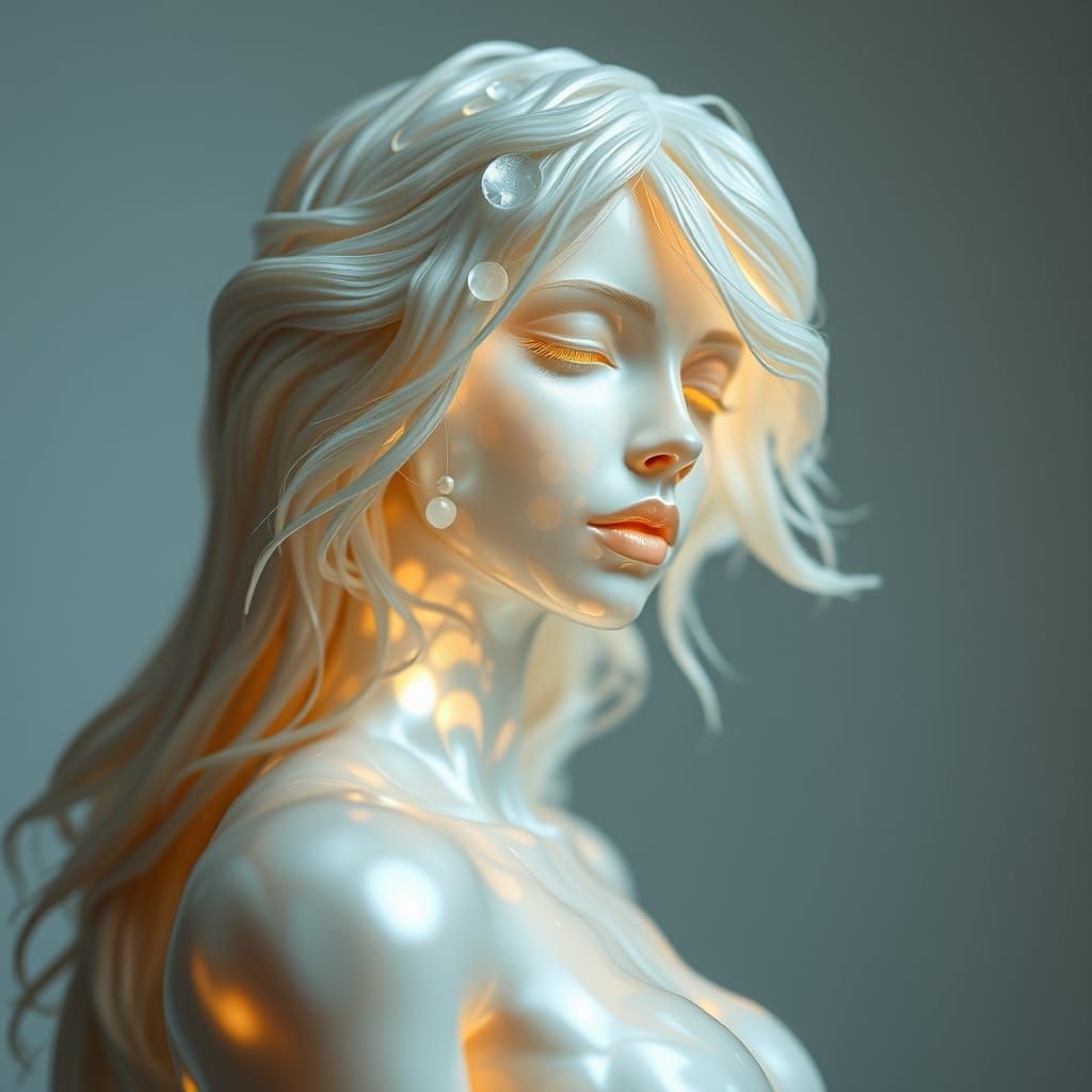 Luminous Pearl Woman Radiating Nacre Glow