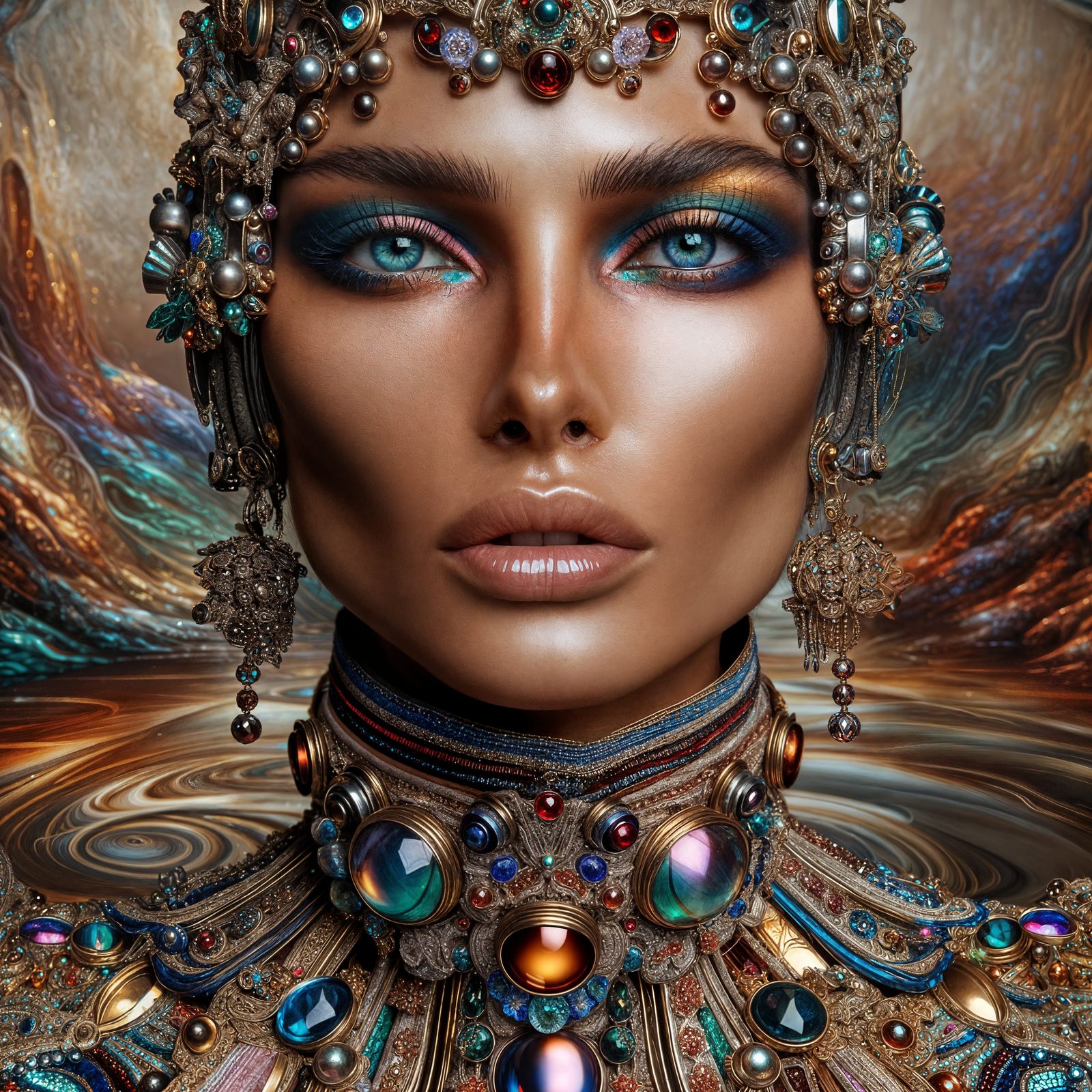 Portrait of Exotic Beauty in Cyberpunk Aesthetic