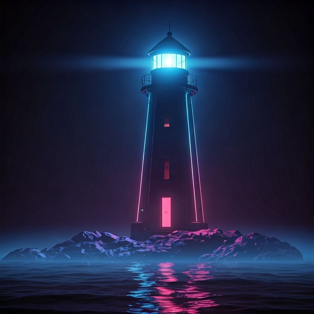 Cyberpunk Lighthouse with Electric Blue Beam