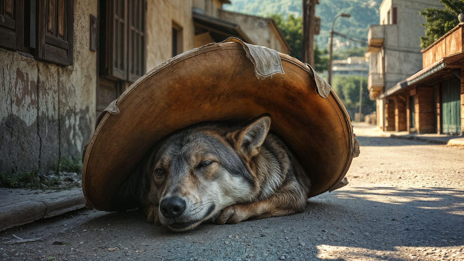 Lone Wolf Asleep in Sombrero Under Shade