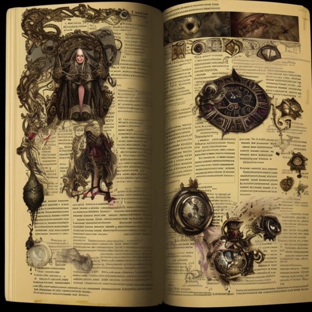 Steampunk Grimoire with Witchcraft and Dark Academia Element...