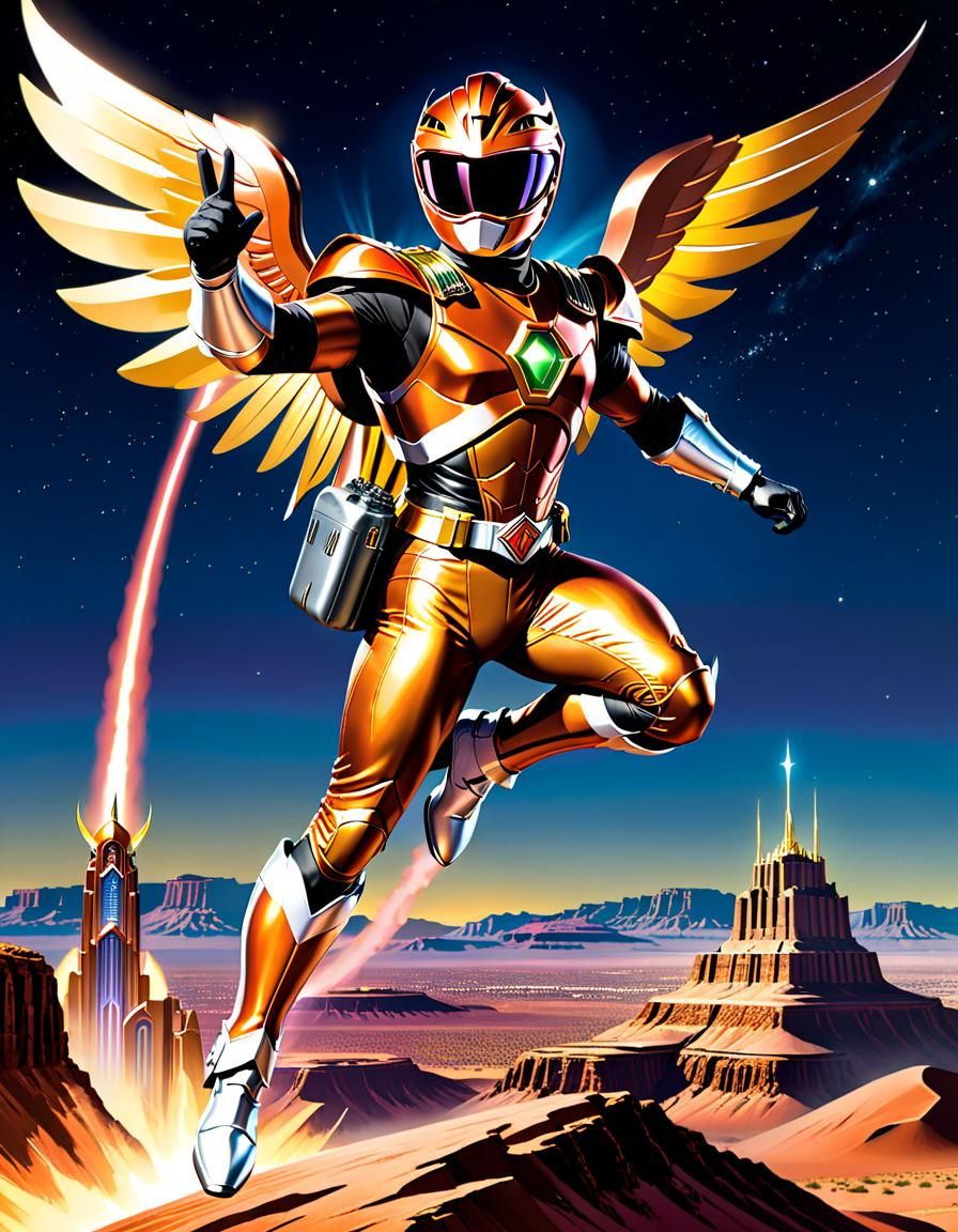 Copper Power Ranger Lands in Retro Comic Style