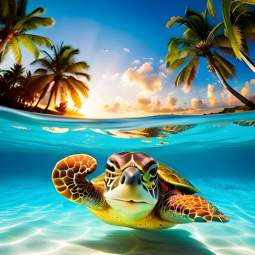 Cute Turtle in Hawaii Shirt: Hyperrealistic Photography