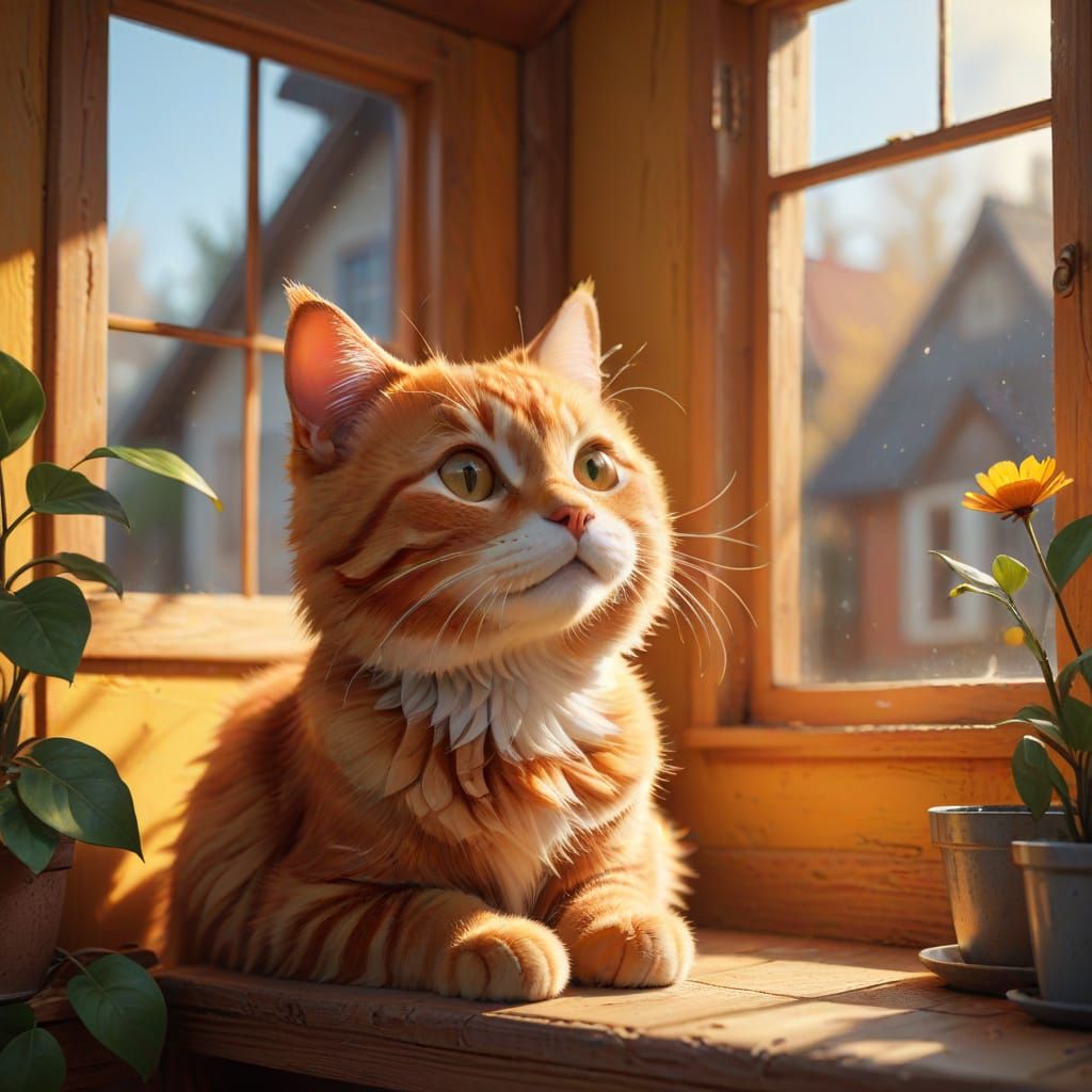 Cozy Ginger Tabby Cat in Morning Light