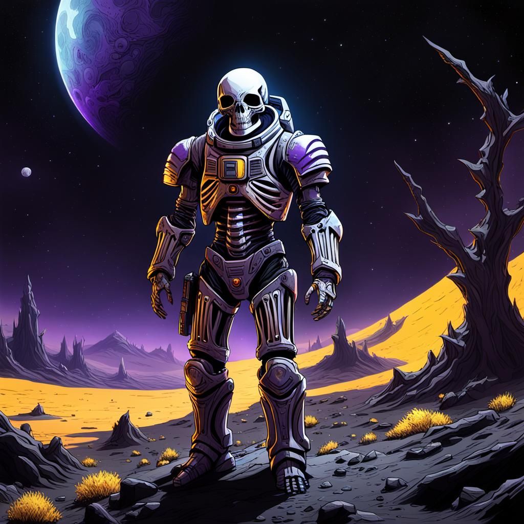 Skeleton in Space Suit on Alien Planet