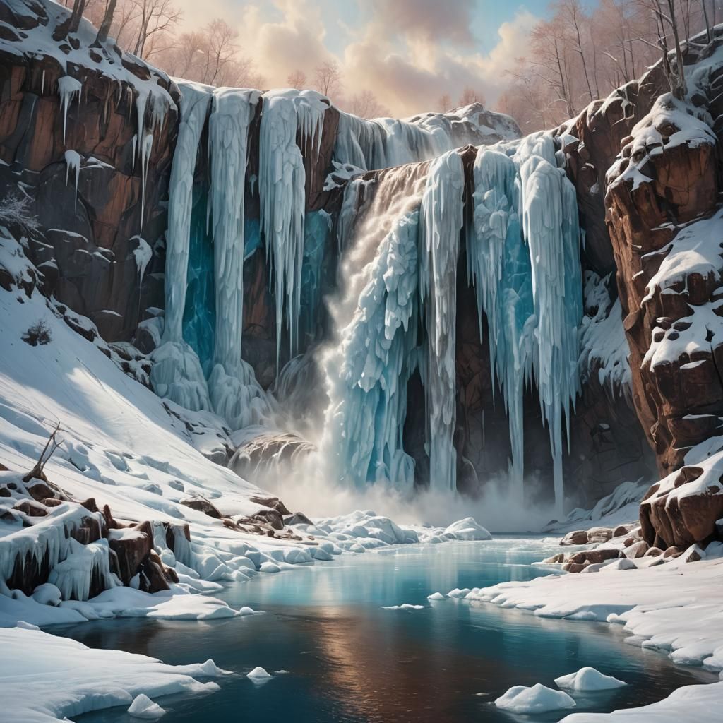 Steaming Hot Chocolate Waterfall in Hyperreal Style