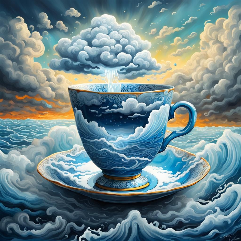 Surreal Stormy Tea Cup on the Ocean
