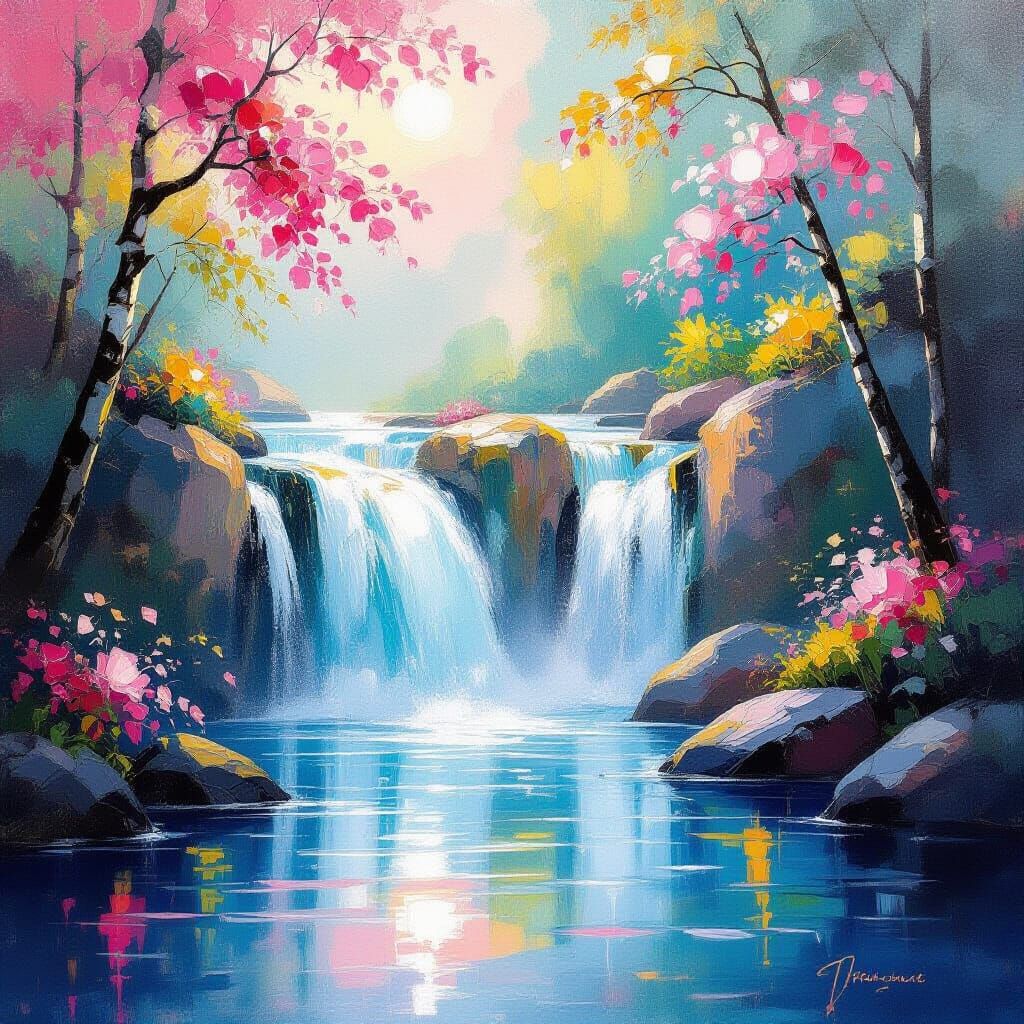 Impressionistic Waterfalls in Radiant Colors