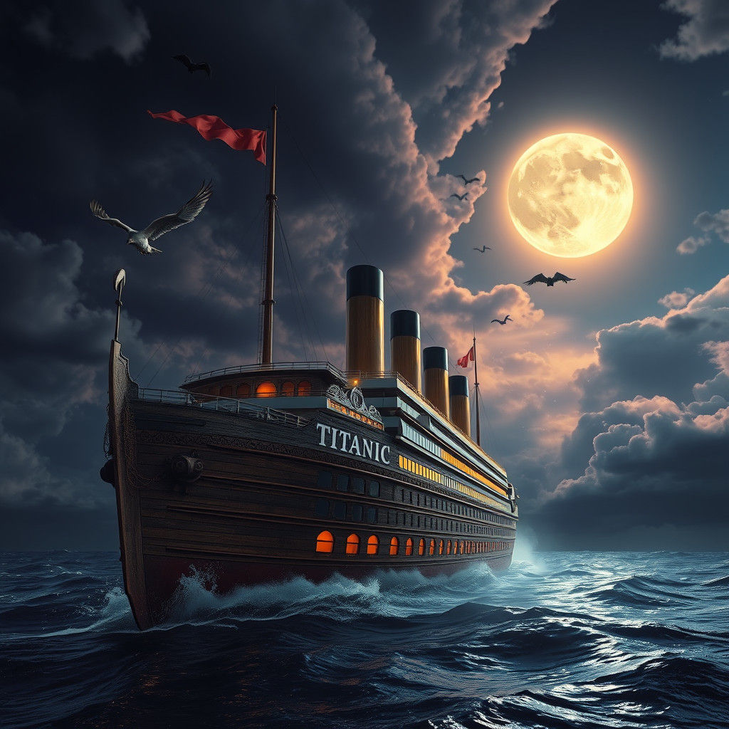 Titanic Fantasy Vessel in Atmospheric Digital Art Style