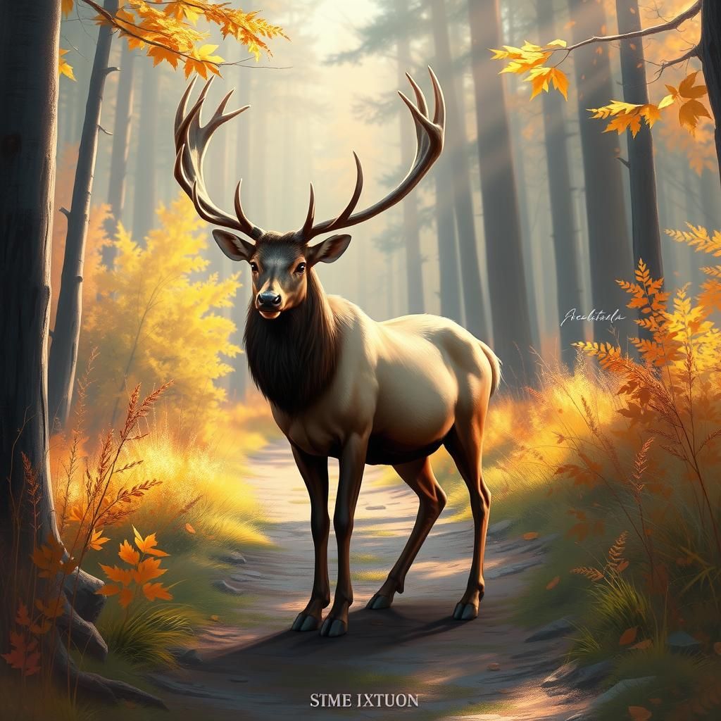 Elk in Autumnal Paradise: Digital Illustration
