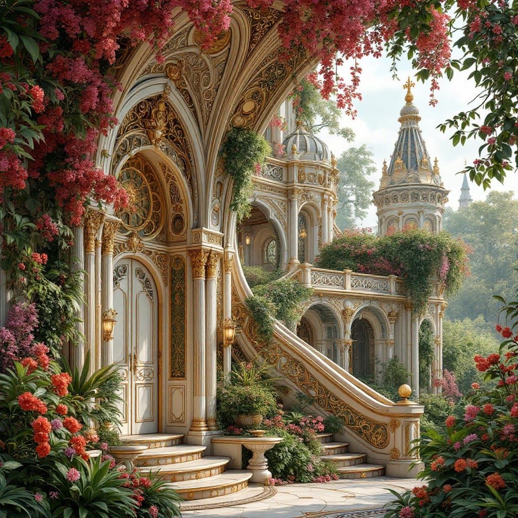 Luxuriant Art Nouveau Architecture in Opulent 8K Style