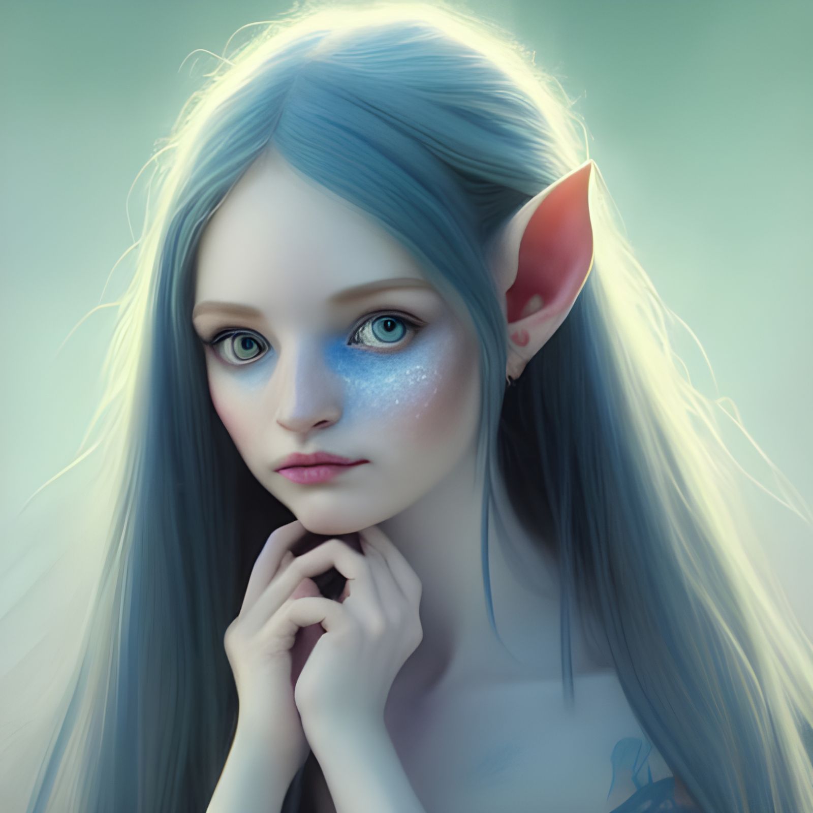 Blue Elf Girl: Hyperdetailed Fantasy Portrait