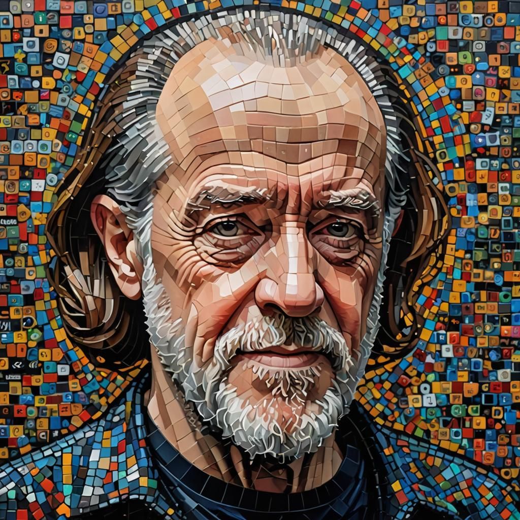 George Carlin Mosaic Portrait in Contemporary Style
